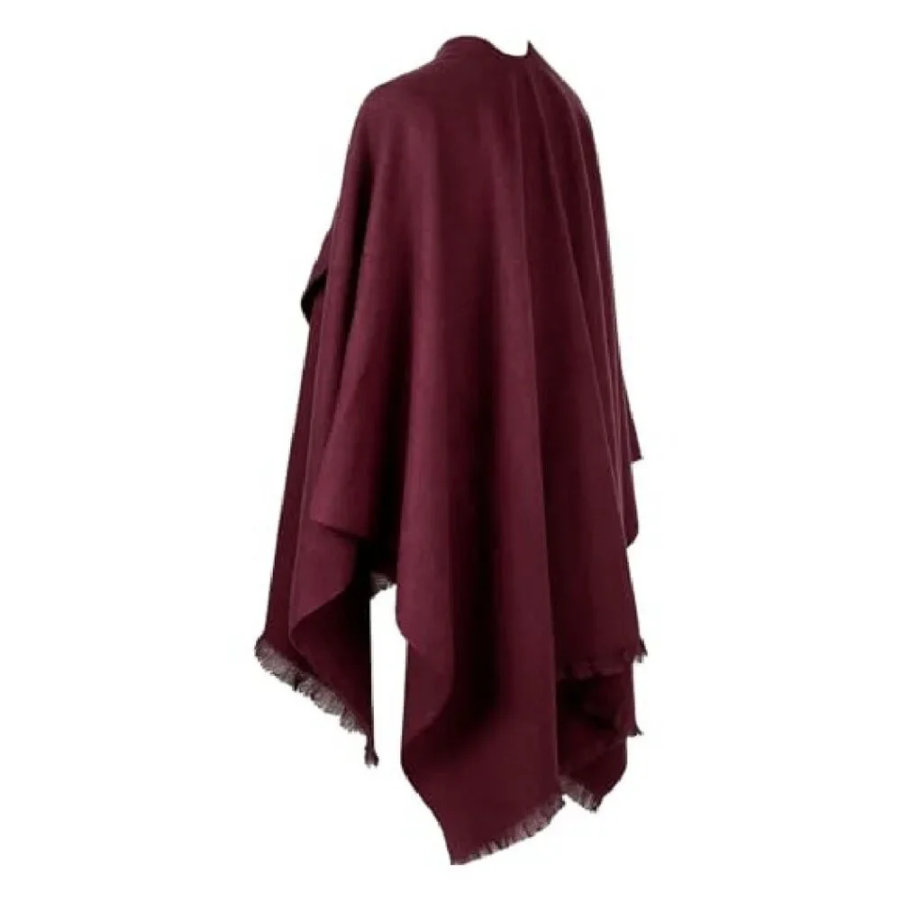 Soft Faux Wool Reversible Poncho Shawl Wrap Blanket Cape Women's